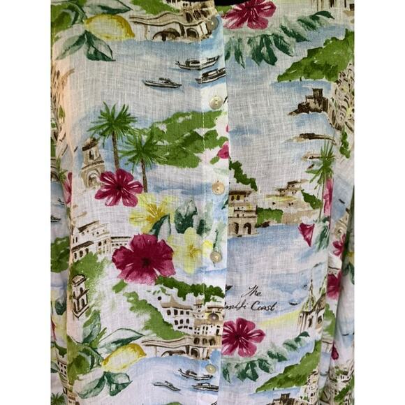 Cynthia Rowley Amalfi Coast Print Linen Shirt Top Tunic Top 1X - Picture 4 of 6